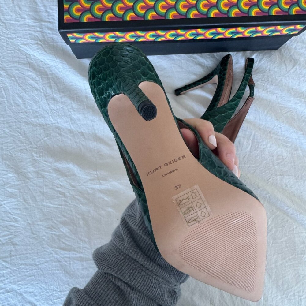 Kurt Geiger Dark Green Textured Slingback Pumps with Gold Accent - Picture 5 of 7